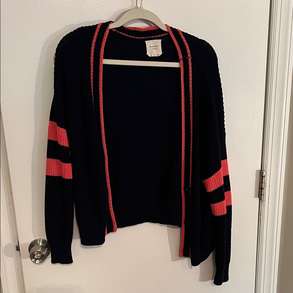 Madewell Black and Coral Striped Cardigan
